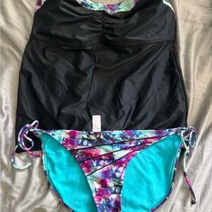 Floral Black Tankini Swimsuit